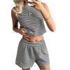 Women's Textured Striped Tank Top and Shorts Set Summer Knit Casual Two Piece Outfit Sleeveless Pullover Elastic Waistband Lounge Wear