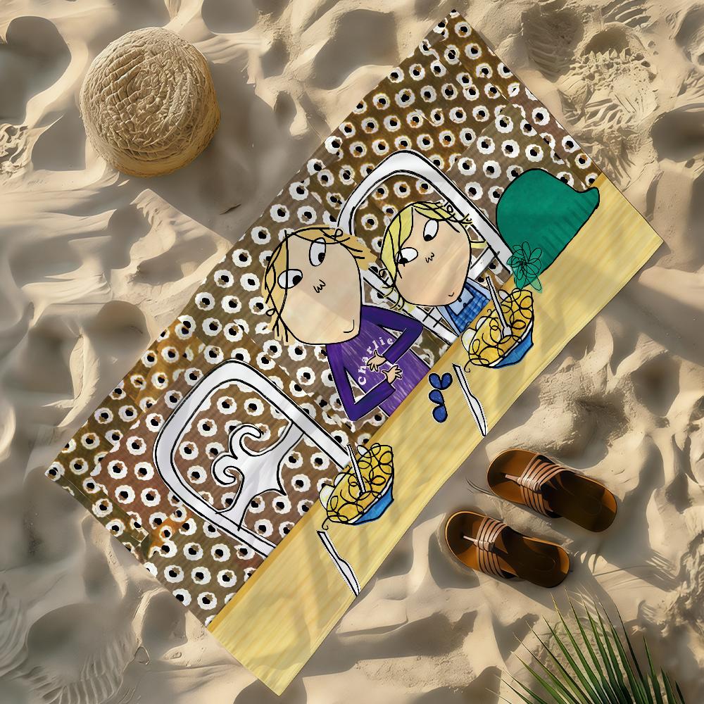 Cartoon C-Charlie and L-Lola Towel Soft Lightweight Anti-Sand Large Beach Towel Quick-Drying Bath Sports Family