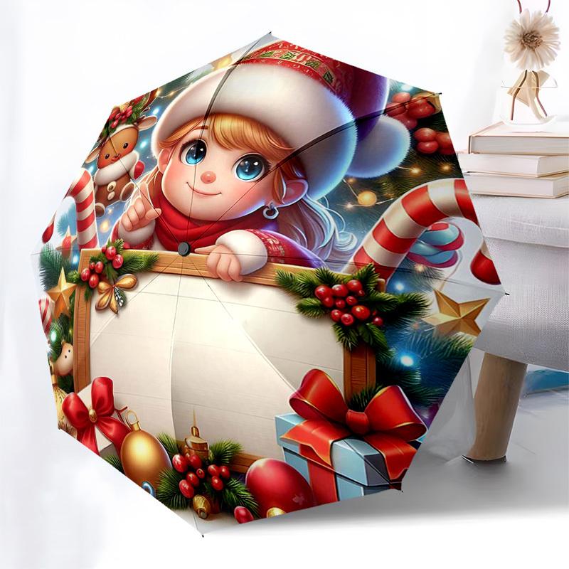 1pc Christmas Elf with Candy Canes and Presents: Automatic Opening/Closing Umbrella, Festive Gift for Fans, Travelers, Everyday Use.V037