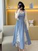 In-Stock Lace Plaid Slimming Camisole Dress with Large Skirt.