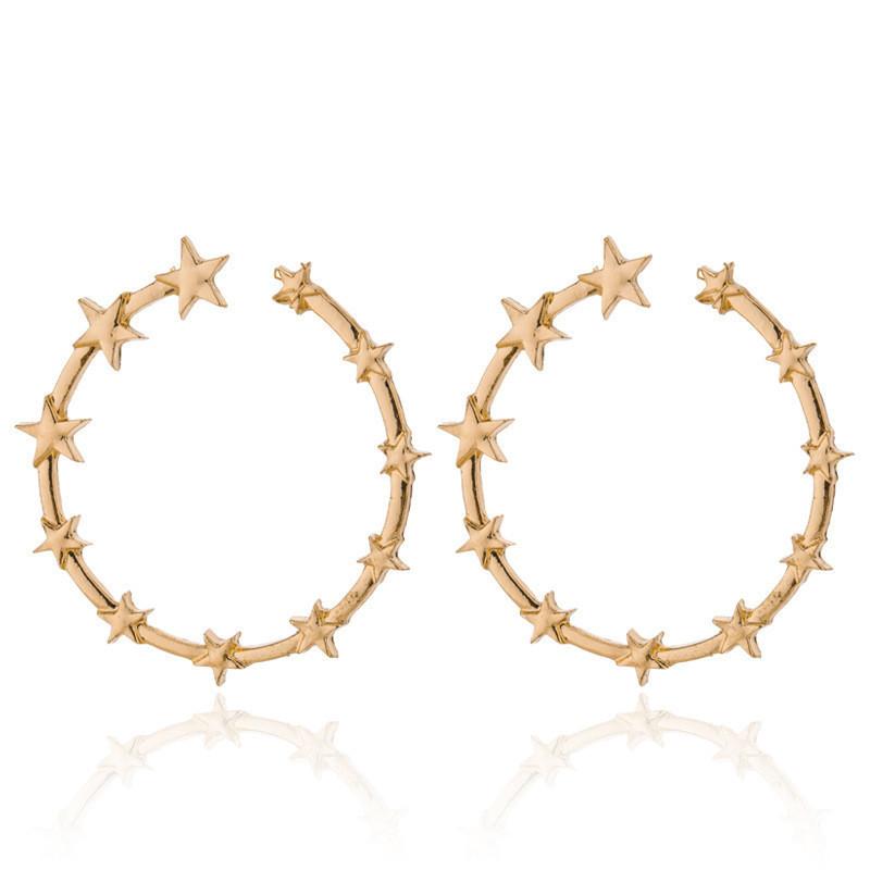 Star Chic Circle Earrings For Women Fashionable Gold Silver Minimalist Design