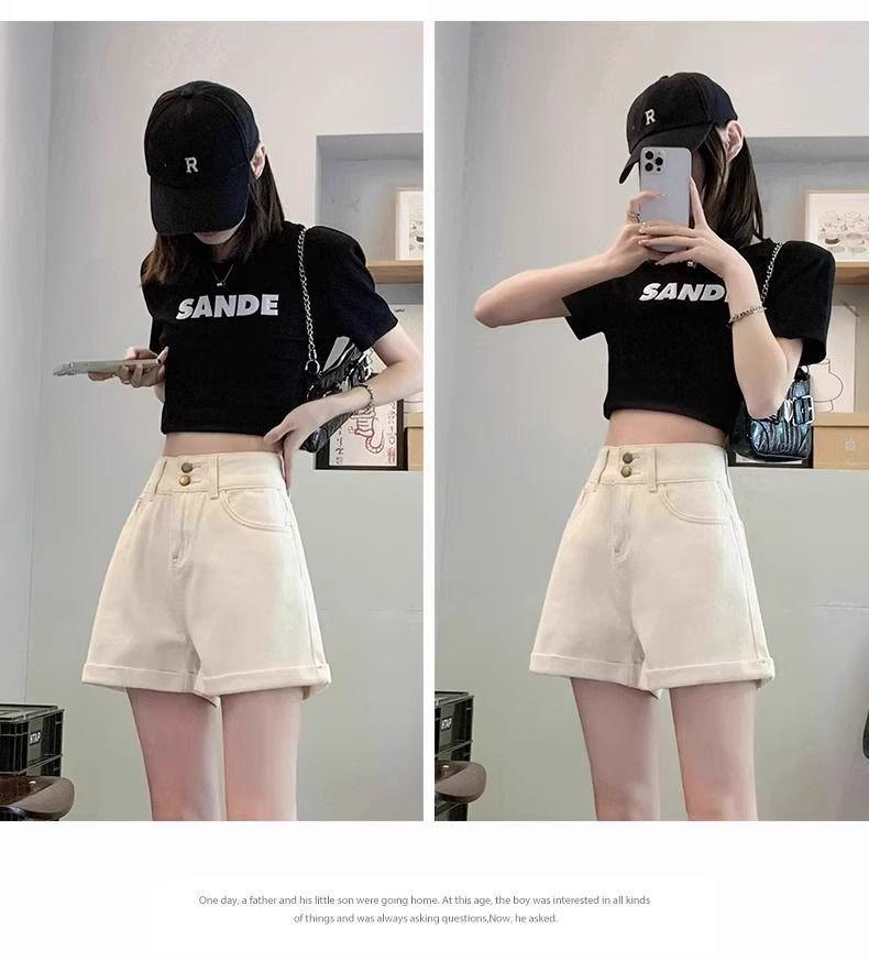 Women's High-Waisted Black Denim Shorts - 2026 Summer Slimming Design, Petite Fit, Wide and Narrow Leg Options