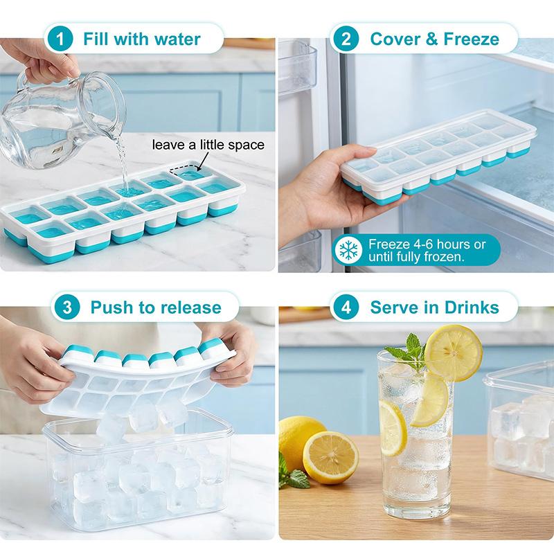 14 Square Ice Cubes With Lids 4 Boxes Of Stackable Silicone Ice Cubes Molds Homemade Ice Cube Tool Kitchenware Summer Gadgets
