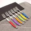 6pcs Laguiole Steak Forks Rainbow Dinner Fork Set Colorful Cutlery Table Fork Stainless Steel Bar Dinnerware Restaurant Home Kit