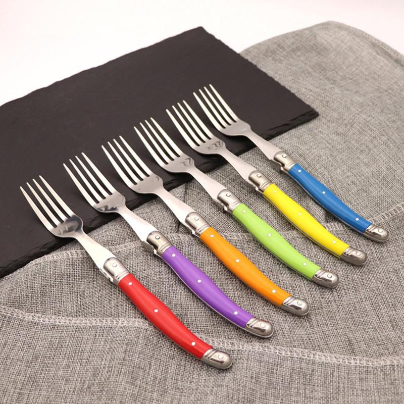 6pcs Laguiole Steak Forks Rainbow Dinner Fork Set Colorful Cutlery Table Fork Stainless Steel Bar Dinnerware Restaurant Home Kit