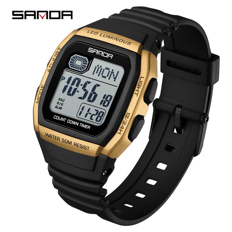 Sanda Universal Multifunctional Waterproof Sport Watch - Small Square Design for Students
