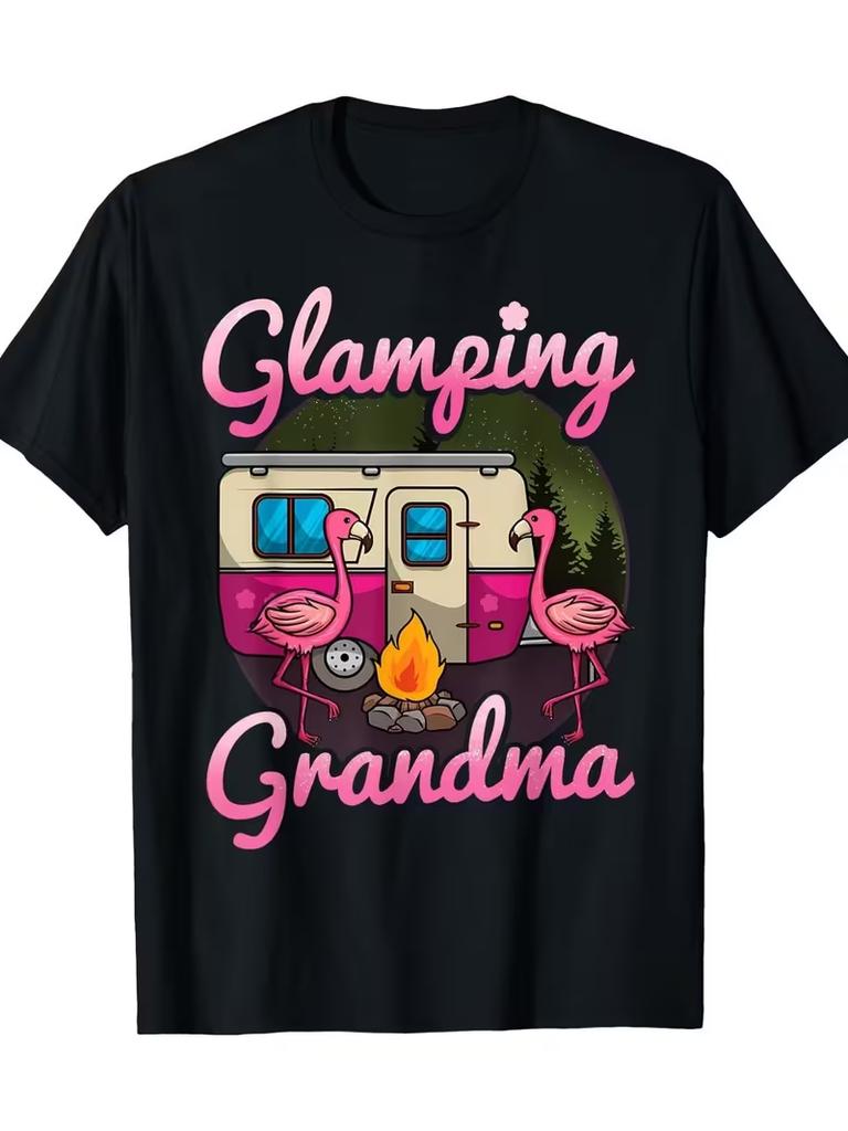 Funny Camping Slogan Tshirt If Im Drunk Its My Camping Friends Fault With Flamingo Print Short Sleeve Tops Outdoor Wear
