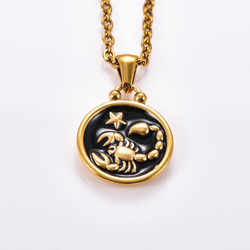 Stainless Steel 12 Constellation Pendant Necklace for Women Gold Zodiac Sign Charm Astrology Metal Jewelry Birthday Gift