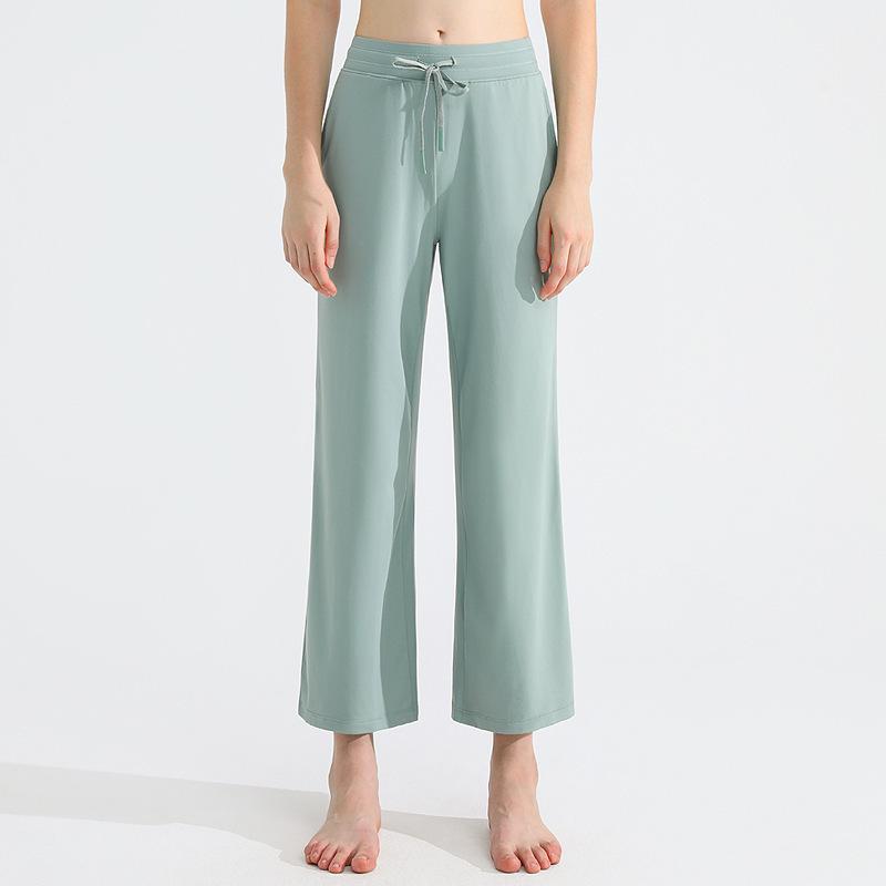 Women's High-Waist Wide-Leg Summer Yoga Pants - Lightweight, Loose, Slimming Casual Trousers with Drawstring.
