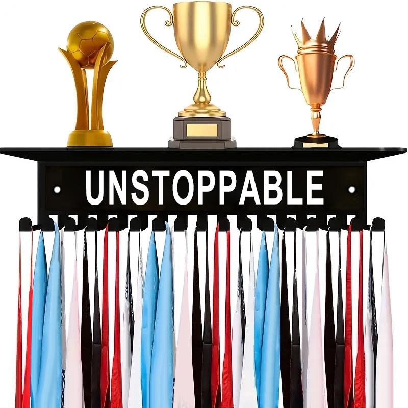 Medals & Trophy Display Stand Wall-Mounted Metal Key Hooks "Unstoppable" Design Inspirational Sports Wall Decor
