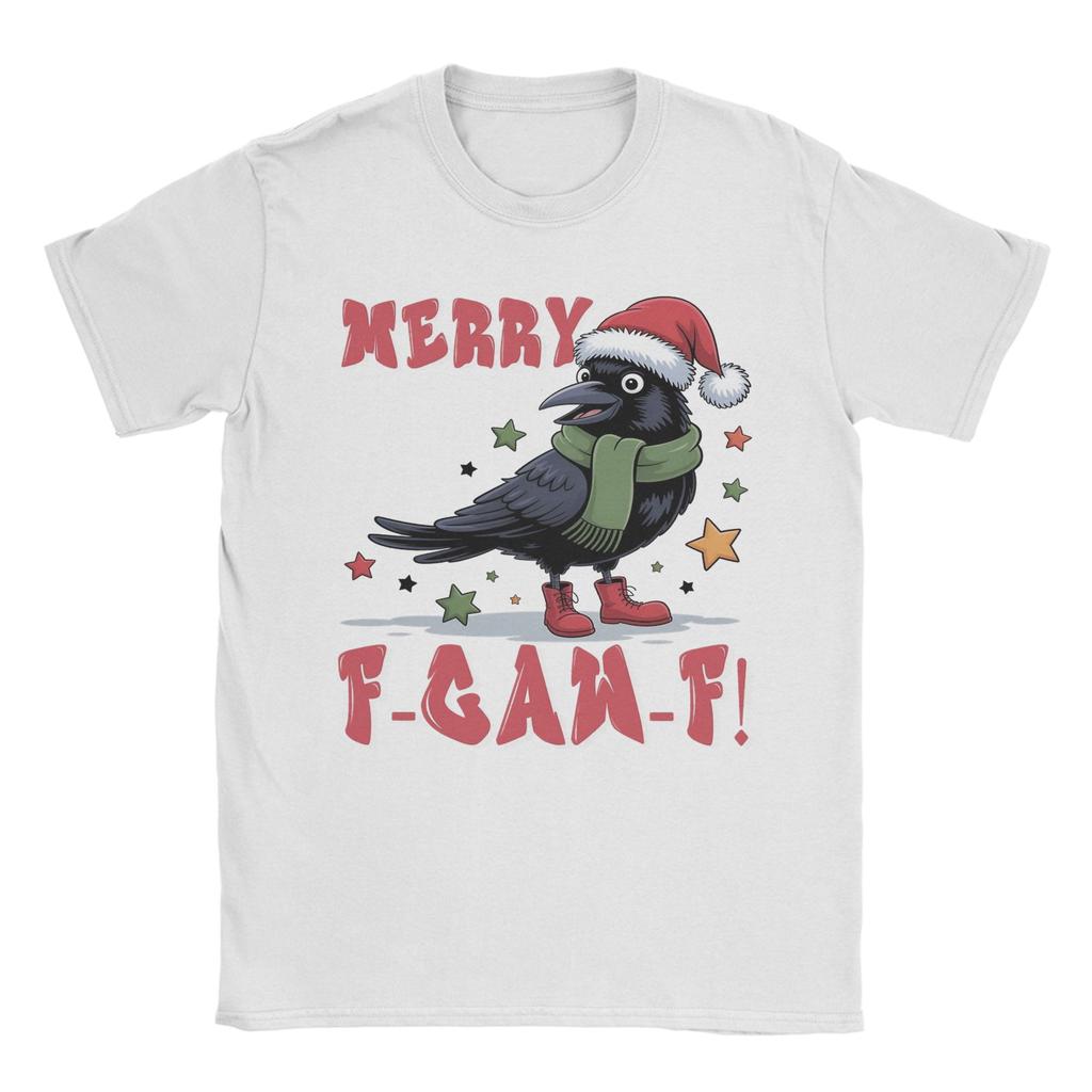 F-Caw-F Merry Christmas Crow T Shirts Men's Pure Cotton Funny T-Shirts Crew Neck Tees Short Sleeve Tops Original