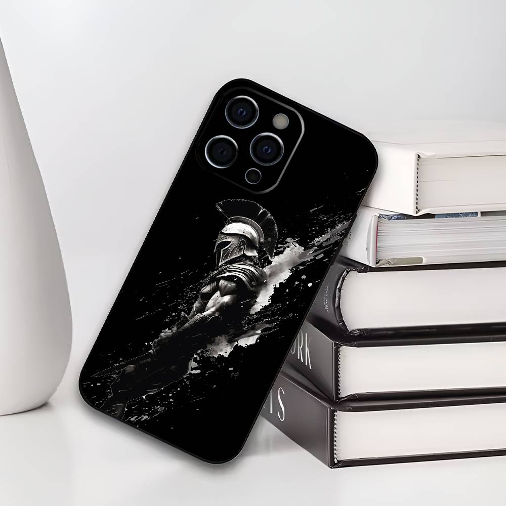 Cool Spartan Phone Case For iPhone 17,16,15,14,13,12,11 Plus,Pro Max,XS,Soft Black Cover