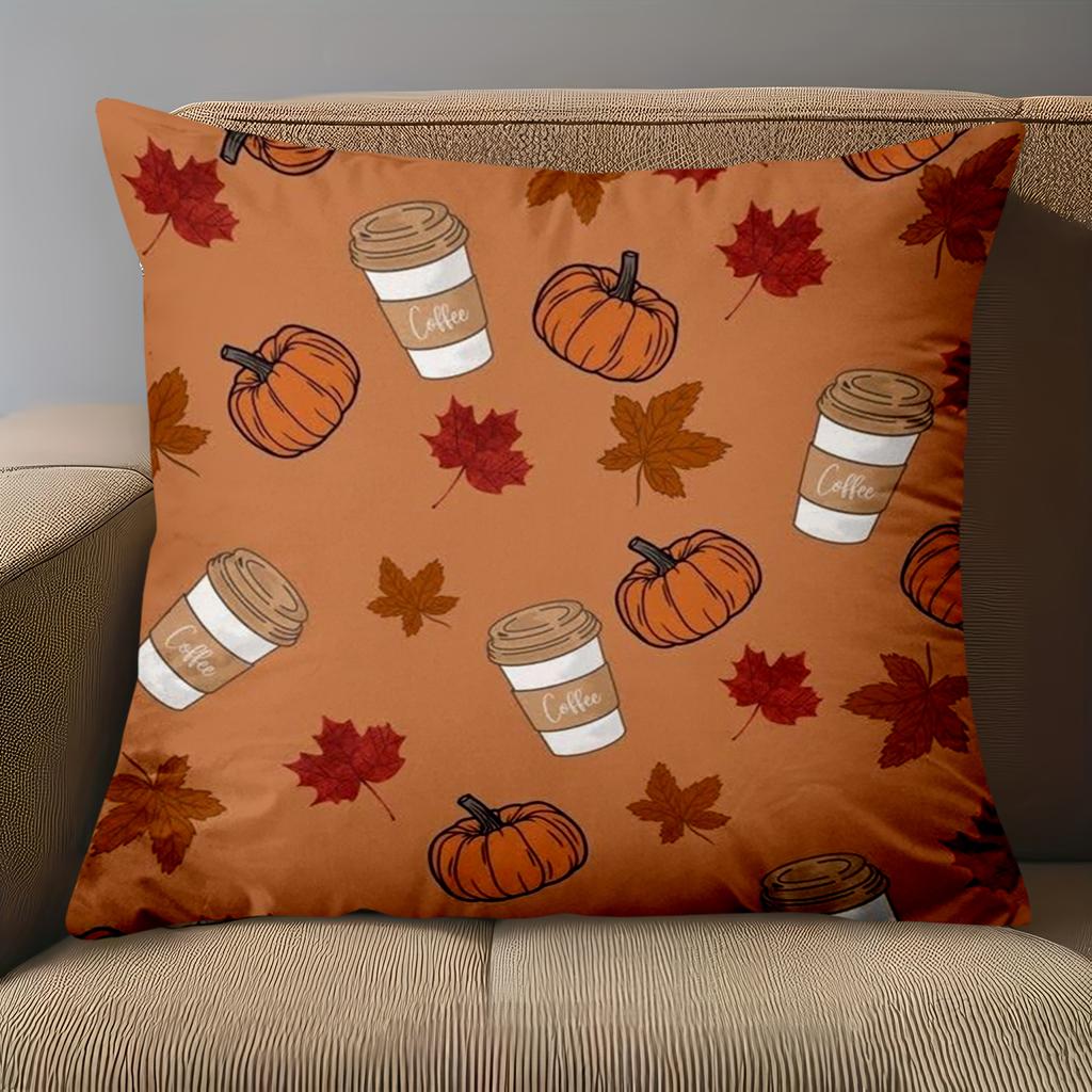 1 Pieces -2D flat printing Pumpkin Leaf Coffee Patterned Throw Pillows Polyester pillowcase sofa decorative cushion cover
