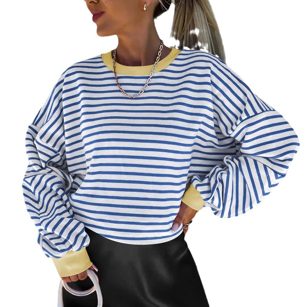 Neues modisches gestreiftes Rundhals-Sweatshirt für Damen im Herbst und Winter