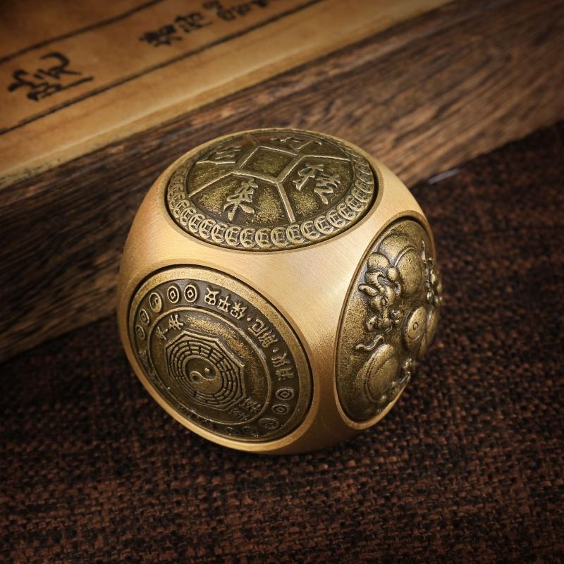 Large Size Brass Fidget Spinner Cube Six-sided Rotation Spherical Hand Spinner Adult Fidget Toy Chinese Style Stress Relief Toys Diameter 3.5cm