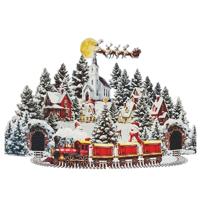 

Christmas Greeting Card Paper Carving Christmas Cabin Santa Reindeer Holiday Card for Mantels Shelf Tabletop Display