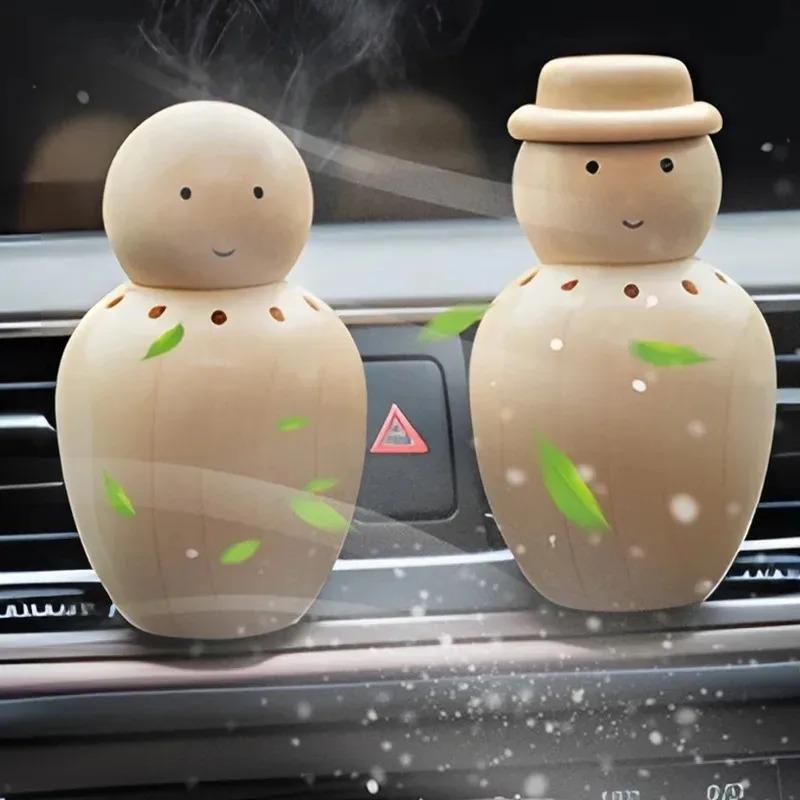 Car Air Freshener Wooden Man Shape Natural Wood Essential Oil Diffuser No Residue for Car Interior Decoration Long-Lasting Scent