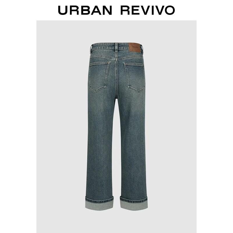 UR Women's Washed Rolled Hem Straight Jeans