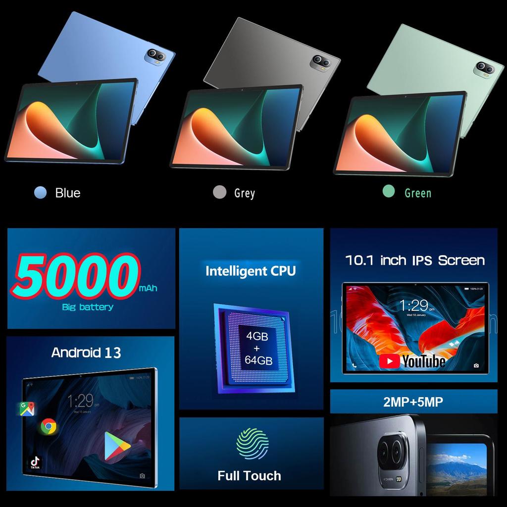 BDF P90 Android 13 Tablet 10.1" 1280x800 IPS 3G/4G SIM Card Max 4GB RAM 64GB ROM 5000mAh Type-C Metal Body Tablets PC Wi-Fi