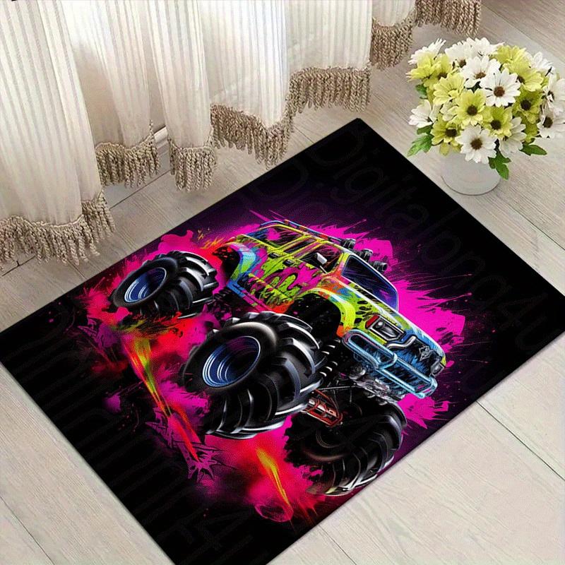 

1 шт. Коврик с рисунком Монстр-трак, Мягкий фланелевый коврик для пола для гостиной, спальни и офиса, Коврик перед диваном и журнальным столиком, Машинная стирка 60cm by 90cm