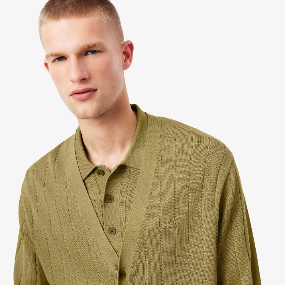 [Lacoste] Men's Cotton Rib Cardigan AH5338-55NE9F