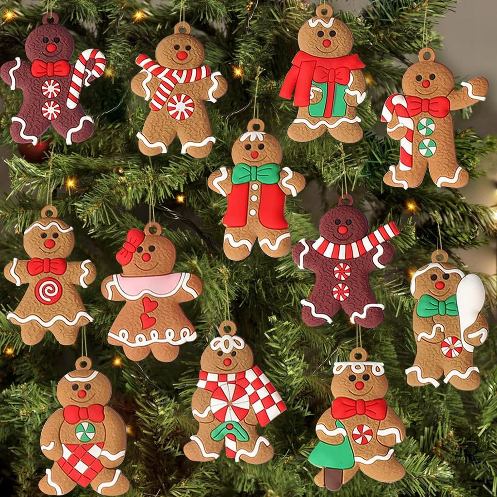 12pcs Gingerbread Man Ornaments for Christmas Tree Assorted Gingerbread Figurines Ornaments Christmas Tree Hanging Decor 3 Inch