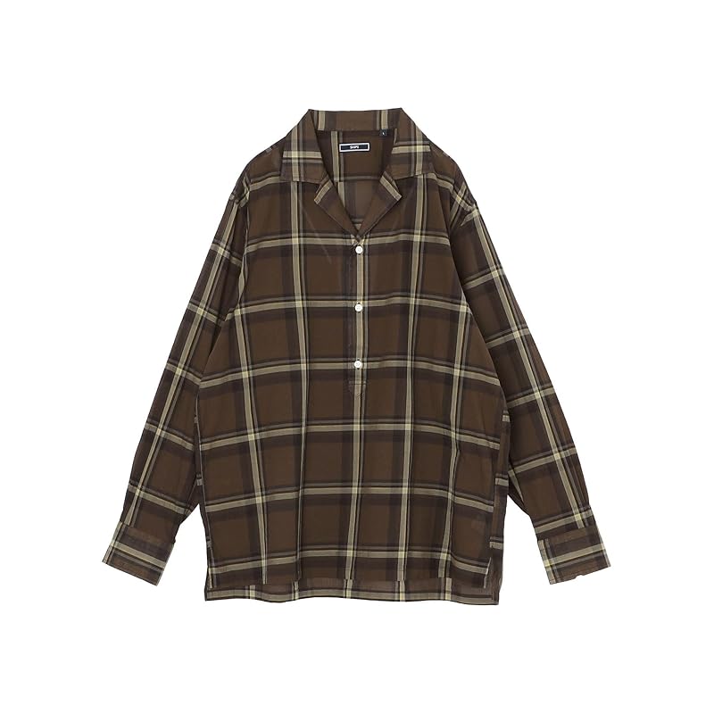 

[Ships] shirt open collar cotton madras check pullover men s 111114485 brown L