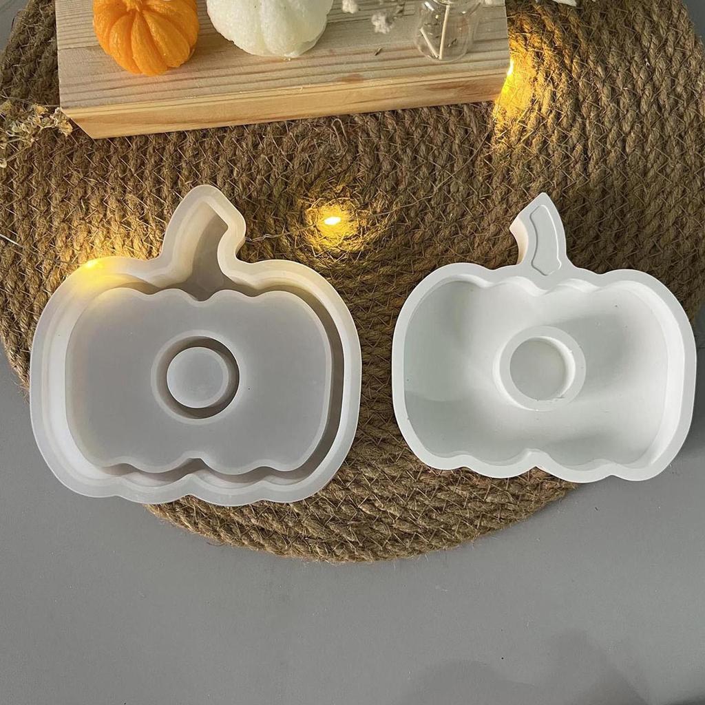 Silicone Pumpkin Molds 2-in-1 Halloween Silicone Mold Maker Tray Reusable Crafting Candle Holder Mould for Thanksgiving Soap