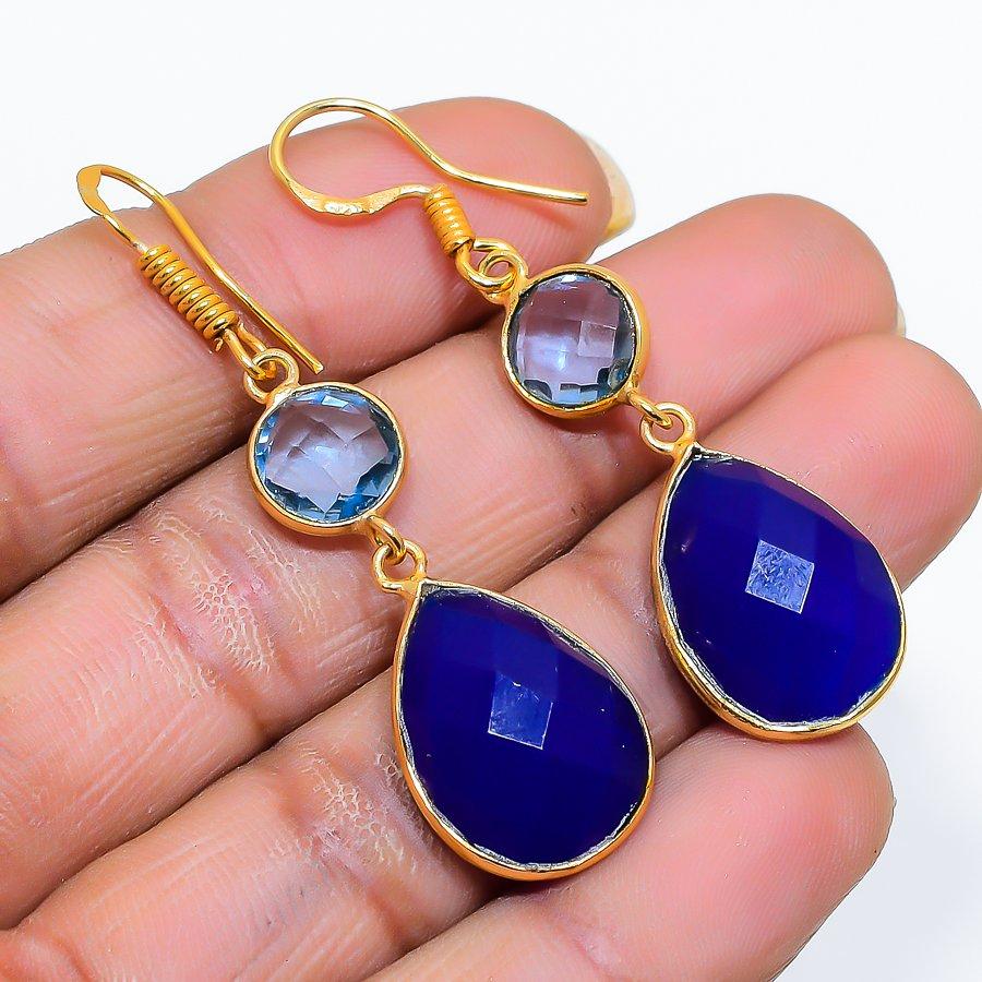 

Blue Chalcedony Gemstone 925 Sterling Silver Jewelry Earring 1.97 GK-5182