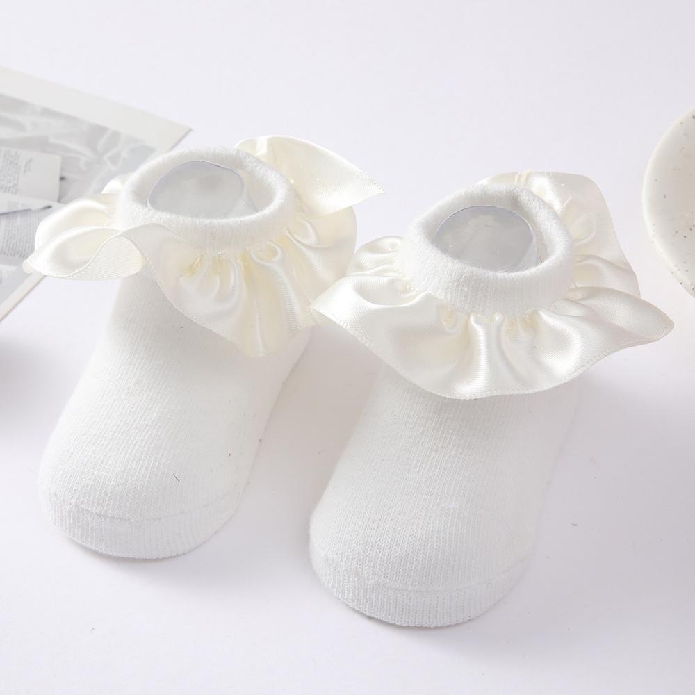Baby Girl Socks Cotton Breathable Satin Ruffle Princess Knit Socks Children Ankle Short Socks Indoor Floor Socks