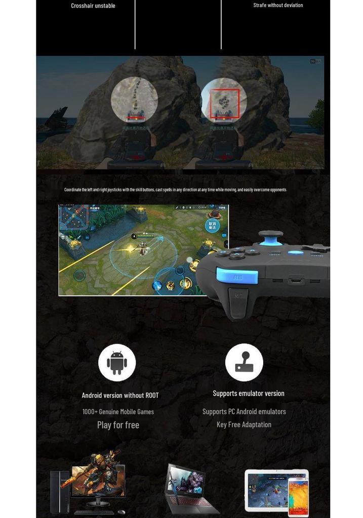 Bluetooth Vibration Game Controller for Android, TV, & PC - Compatible with Minecraft & PUBG