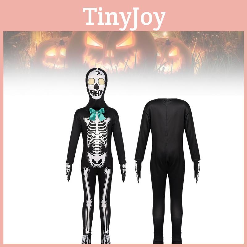 Elegant Unisex Polyester Skeleton Grim Reaper Outfit For Kids Halloween Celebrations