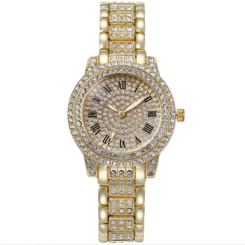 6/1 STÜCK Damenuhr Luxuriös Elegant Legierungsuhr Kristall Armbanduhr für Damen Geschenk Quarzuhr Legierung Strass Armband Montre