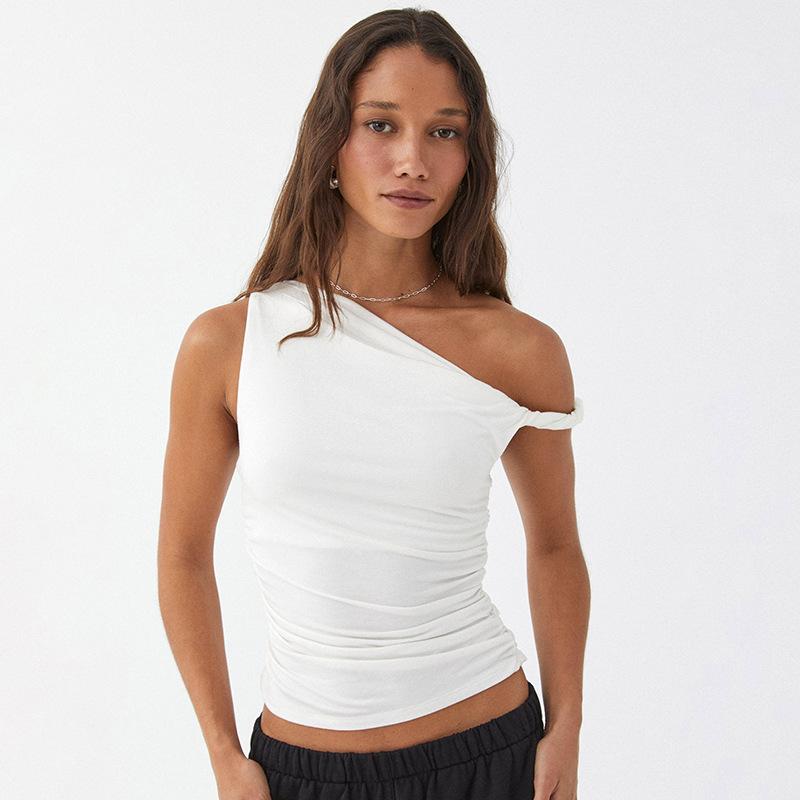 

Simple Basic Casual Vest Sleeveless Solid Color Shoulder Top S білий