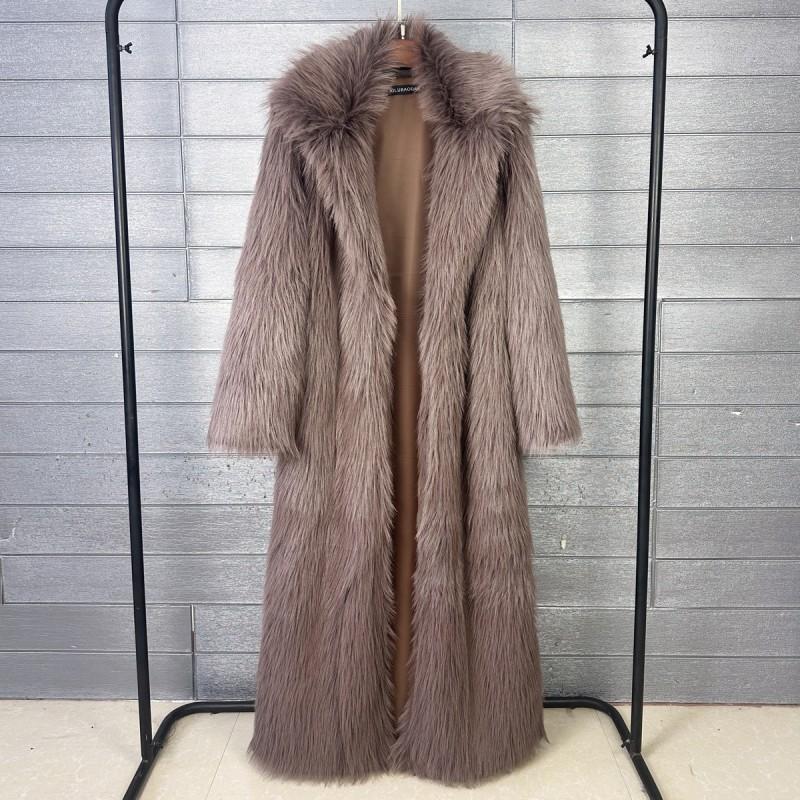 Womens Faux Fur Long Coat Blazer Collar Winter Streetwear Outerwear