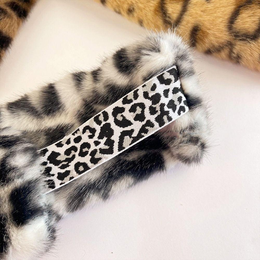 Windproof Leopard Print Hairband Ear Warm Winter Elastic Headband Fluffy Plush Headband  Sports