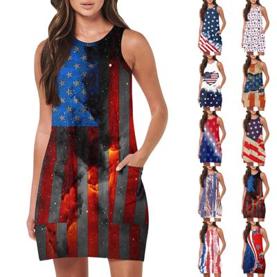 Dámské módní ležérní šaty bez rukávů s potiskem Dne nezávislosti Plážové šaty