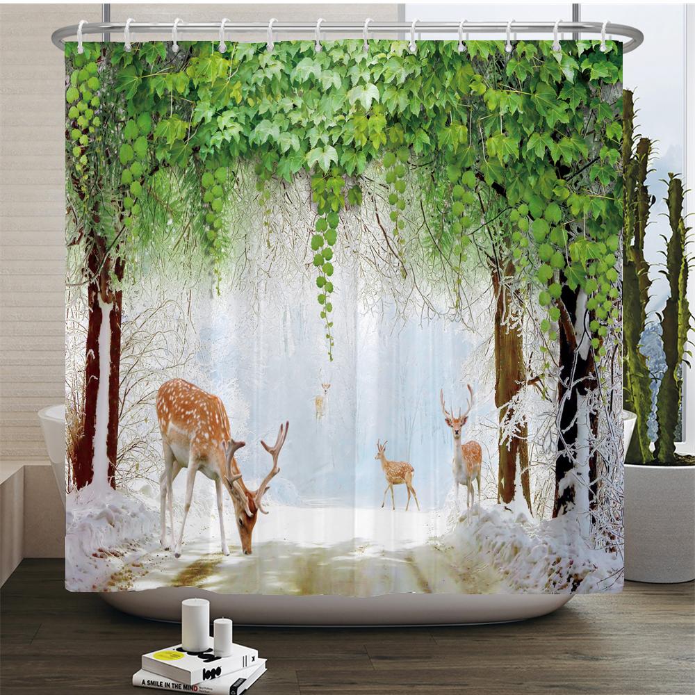 3D Shower Curtain Nature Forest Waterfall Landscape Bathroom Curtains Waterproof Fabric With Hooks Home Decoration Bath Curtain