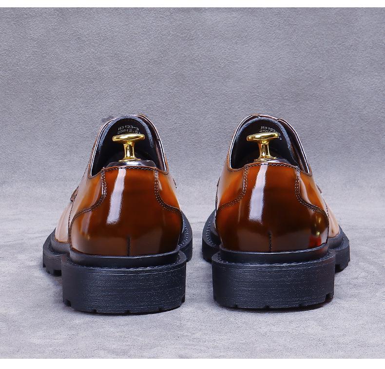 Genuine Leather Lace-Up Derby Shoes for Men - Formal Bright Leather Footwear