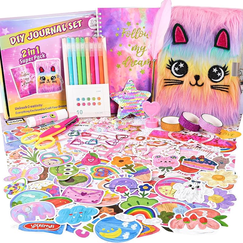 2-Pack DIY Journal Kit for Girls Ages 8-12 13 14 Year Olds, Birthday Gifts for Teen Girls, 110pcs Cute Scrapbook Supplies Stationary, Journaling Art