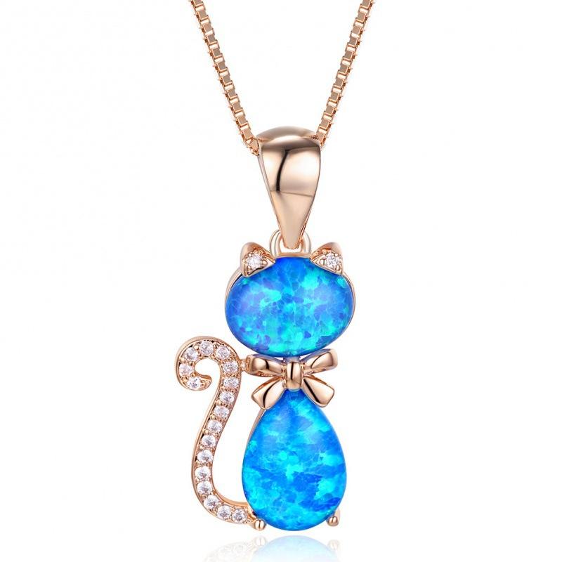 Xin Orange Original Jewelry White Diamond Opal Cat Bow Necklace Rococo Style Collarbone Chain