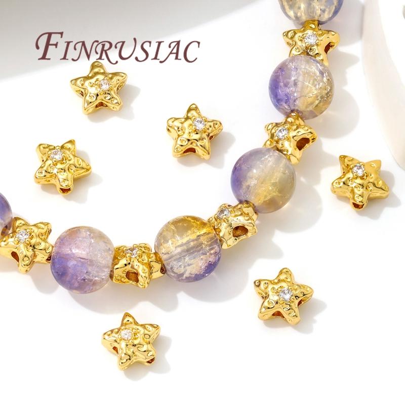 Star Beads 18K Gold Plated Brass with Zircon Spacer Beads Separators For Bead Findings DIY Jewelry Making Bracelets Accessories