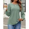 QICED Women's Fashion Casual Solid Color Print Long Sleeve O-Neck Blouses & Shirts