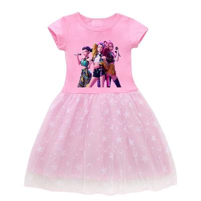 Children's Fashion Kpop Witch Hunt Group Dress, Summer Girl Short-sleeved Princess One-piece Star Gauze Dress