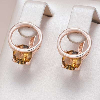 Glänzende braune Ohrringe mit natürlichem Zirkonia im englischen Stil für Damen, luxuriöser roségoldener Farbton, Party-Accessoires, eleganter Alltagsschmuck