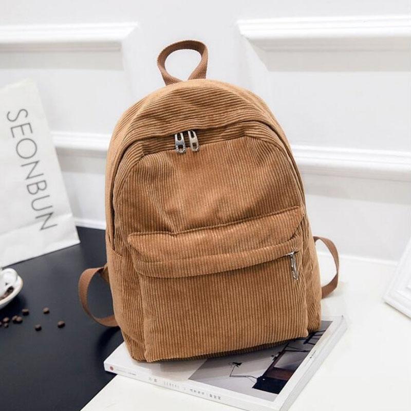 New Trend Backpack Fashion Women Corduroy Backpack College Women Solid Color School Backpack Travel Shoulder Bags For Teenagers
