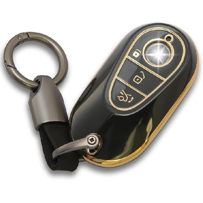 for Mercedes Benz Key fob Cover with Metal Keychain Case Key Shell Protector Compatible with -2025 E/C/S-Class EQE/EQS/GLC/Maybach