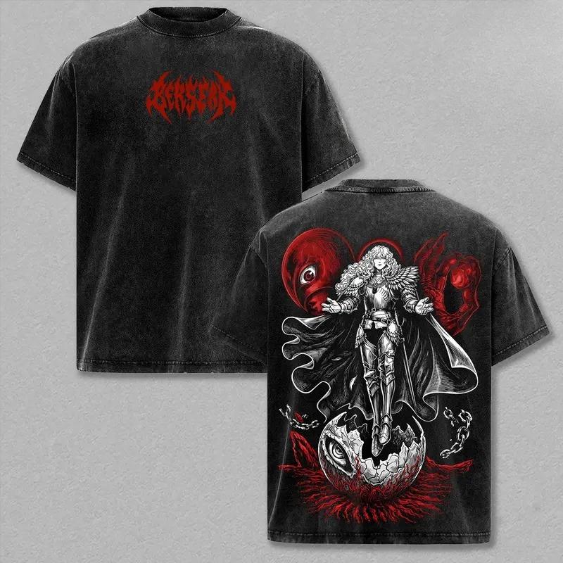 Guts Berserk Anime Clothing Men Women Oversized T-shirts Short Sleeve Washed T Shirt Vintage Cotton Tshirt Harajuku Unisex Tops S
