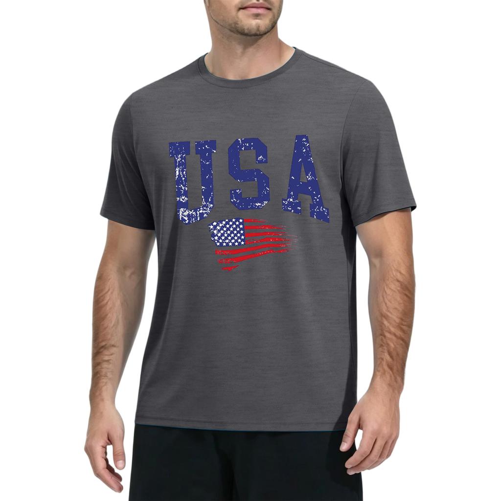 Men's Quick Dry Short Sleeve T Shirt Lightweight Breathable Fitness Running Gym Workout Tee USA Graphic Print Casual Top