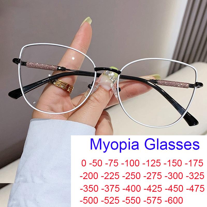 Fashion Cat Eye Anti Blue Light Myopia Glasses Women Brand Design Curved Temples Optical Prescription Glasses Minus 0 To -6.0